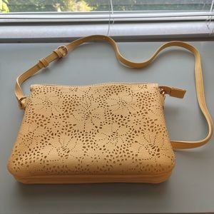 Yellow crossbody Lauren Conrad purse with floral detail